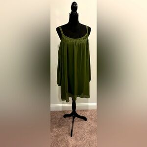 Amelia James Olive Adjustable Strap Cold Shoulder Balloon Sleeve Dress - Large